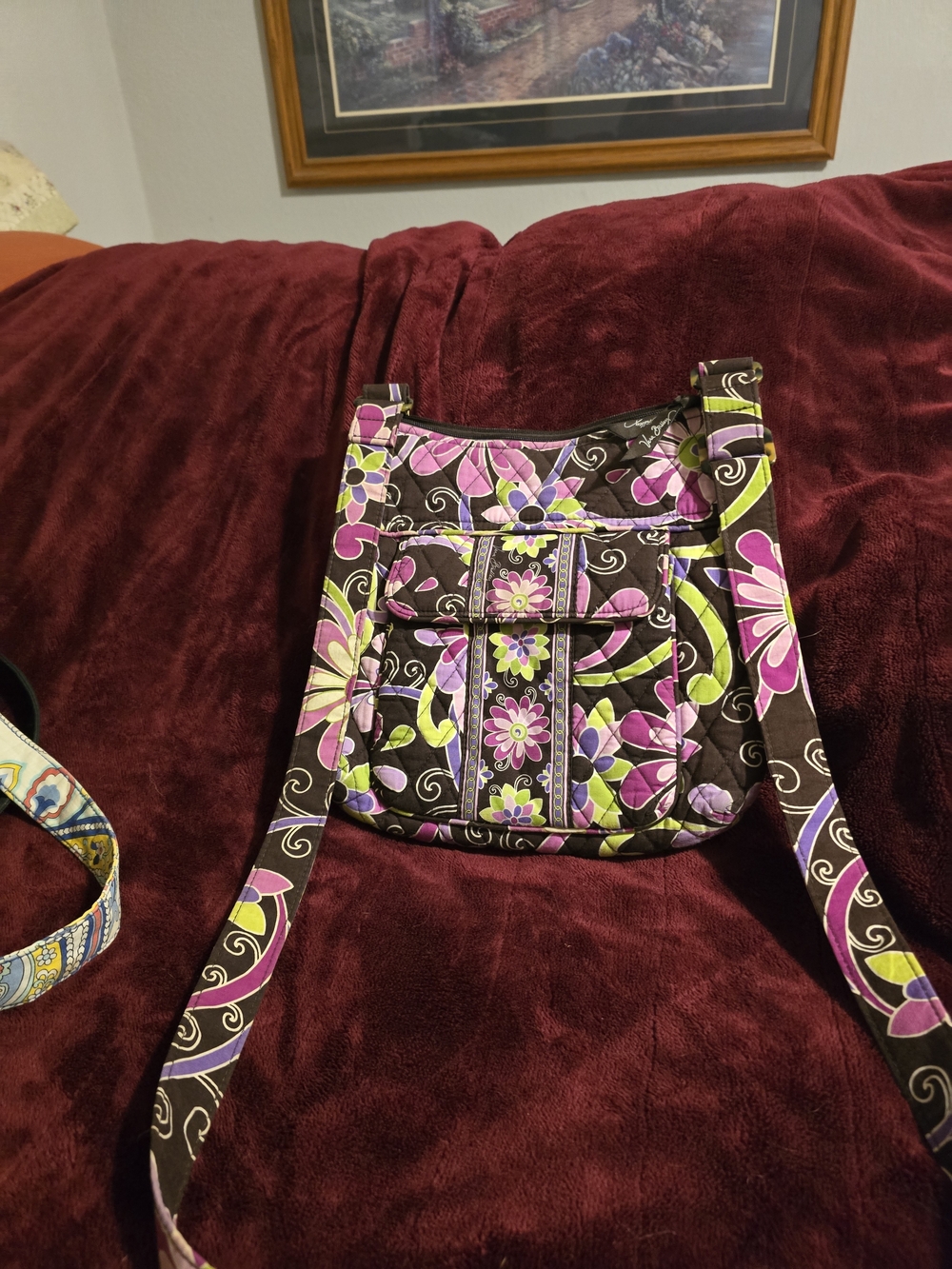 Vera Bradley Quilted Floral Crossbody Bag in Brown and Pink